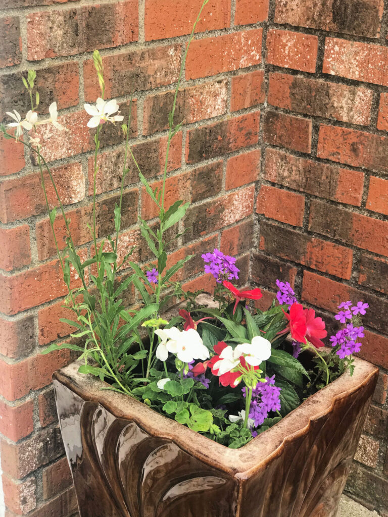finished simple and pretty patio flowerpots