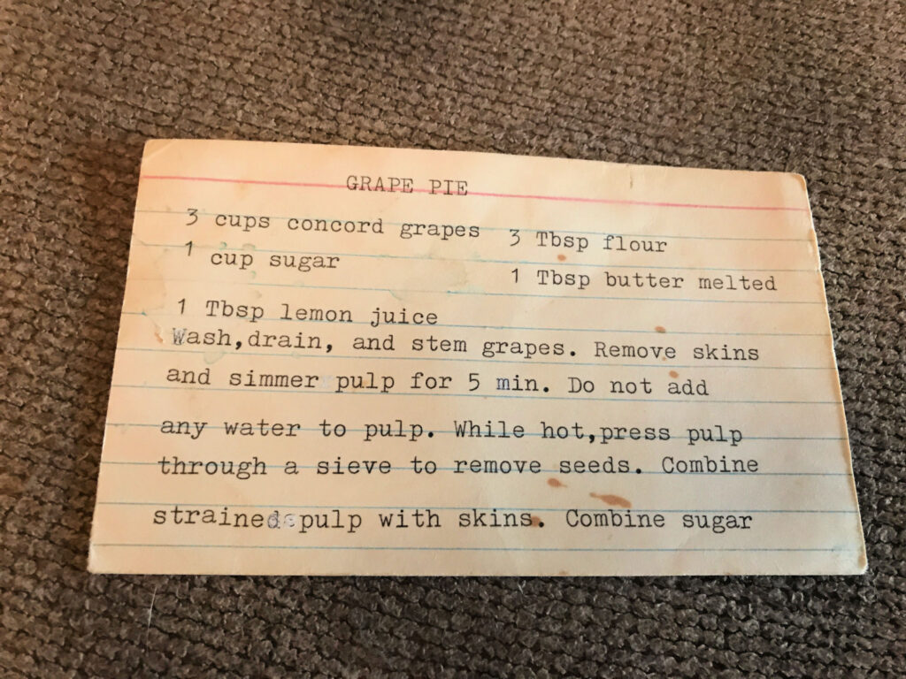 grape pie recipe card