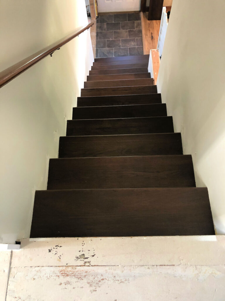 freshly stained staircase