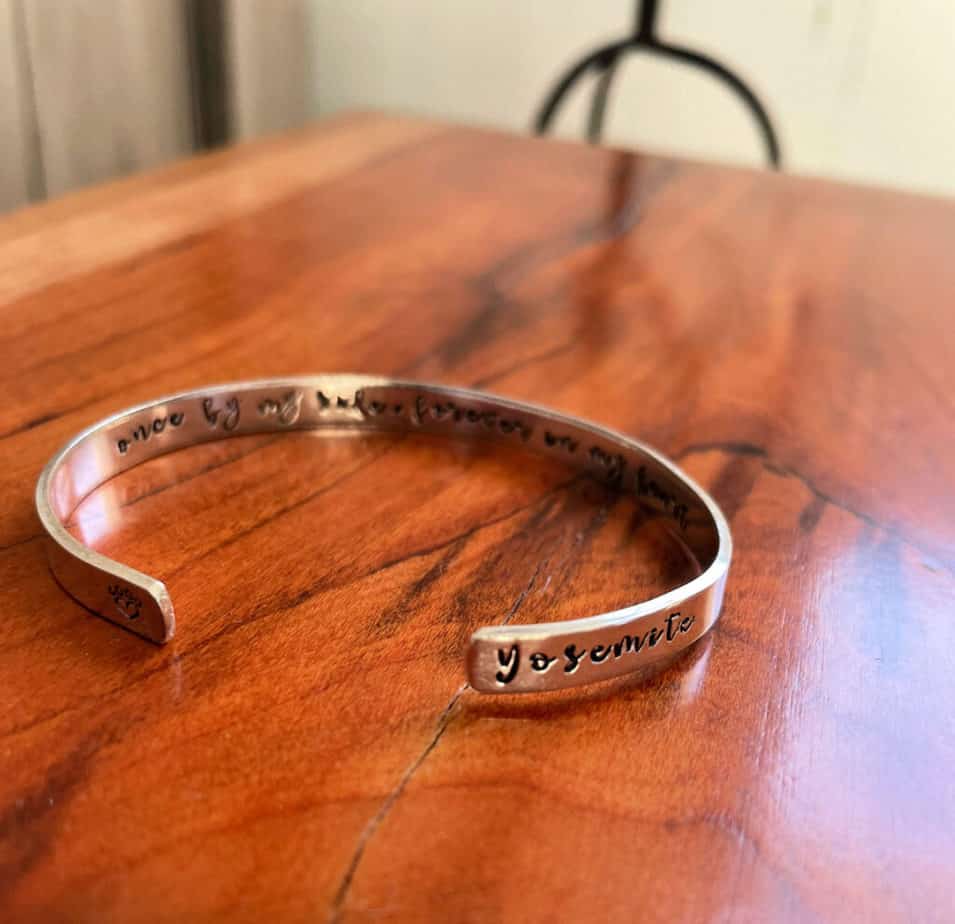sterling silver cuff bracelet to memorialize a pet