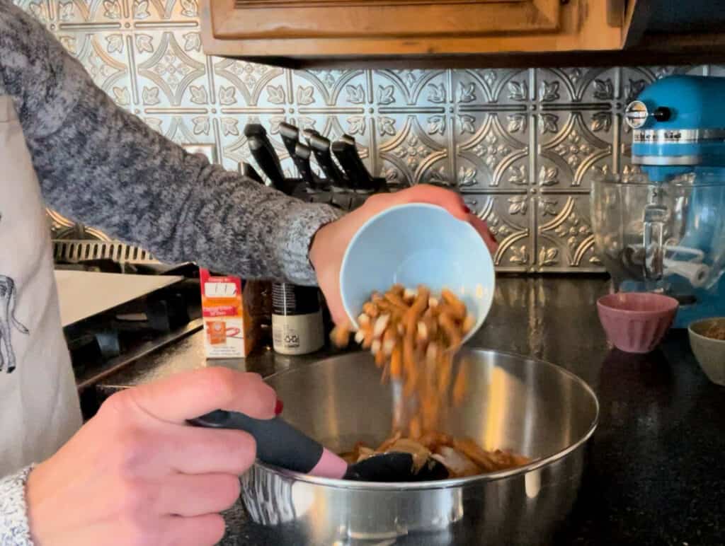 adding pretzels to a recipe